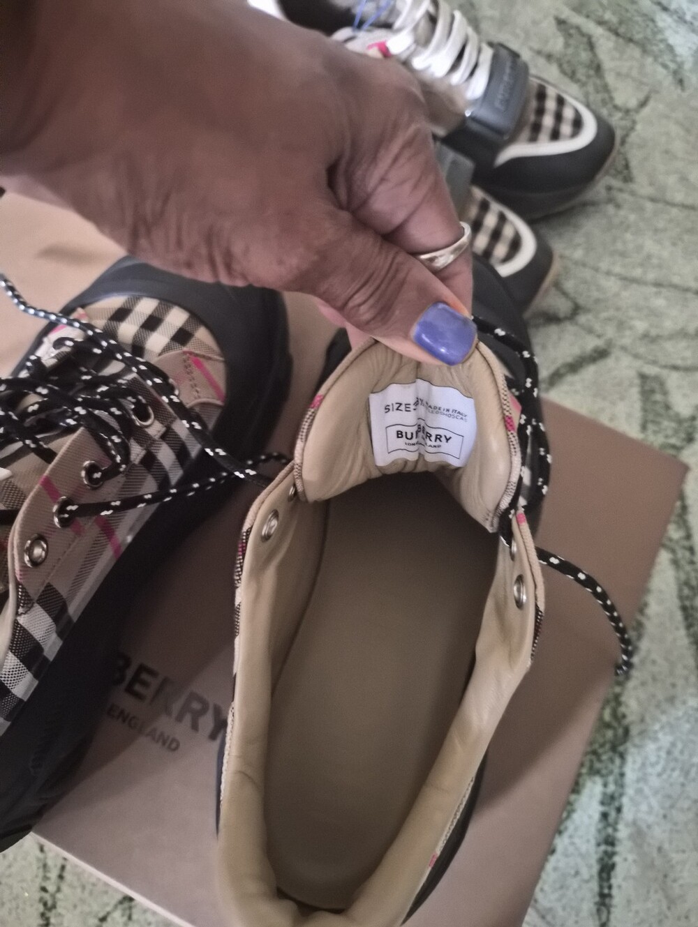 Brand New Burberry Women's Black & Beige Vintage Check Lace-Up Sneakers